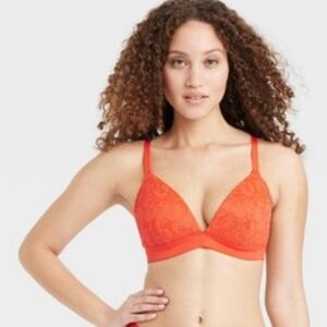 NEW Auden Orange Lace Wirefree Plunge Bra